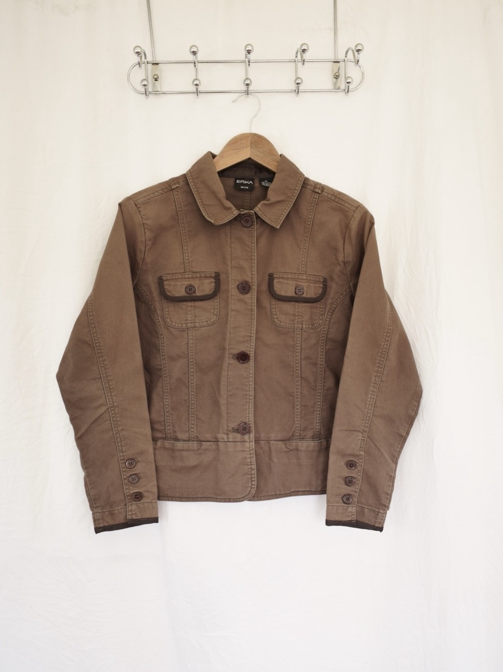 Early Y2K Vintage Erika Brown Cotton Canvas Utility Jacket Size PL